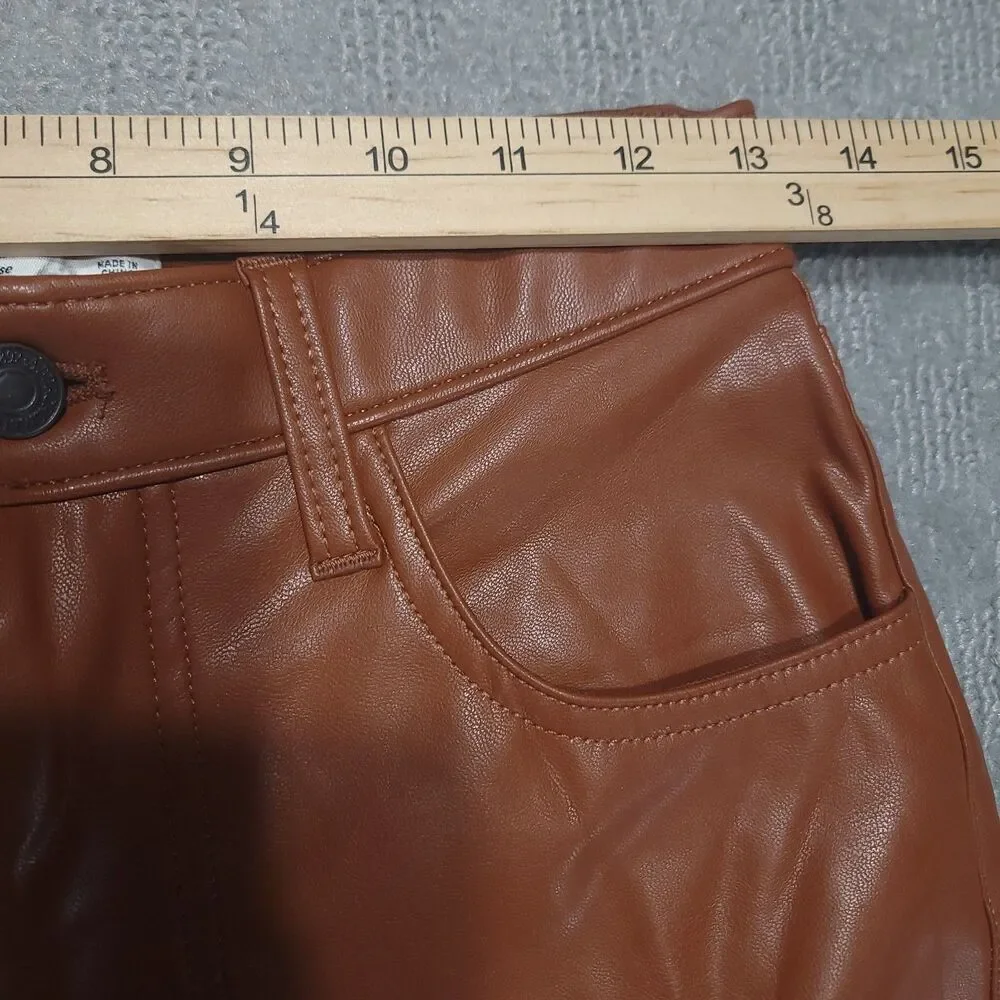 Abercrombie Fitch 90s Ultra High Rise Straight Faux Leather Pants Women 27 Brown
